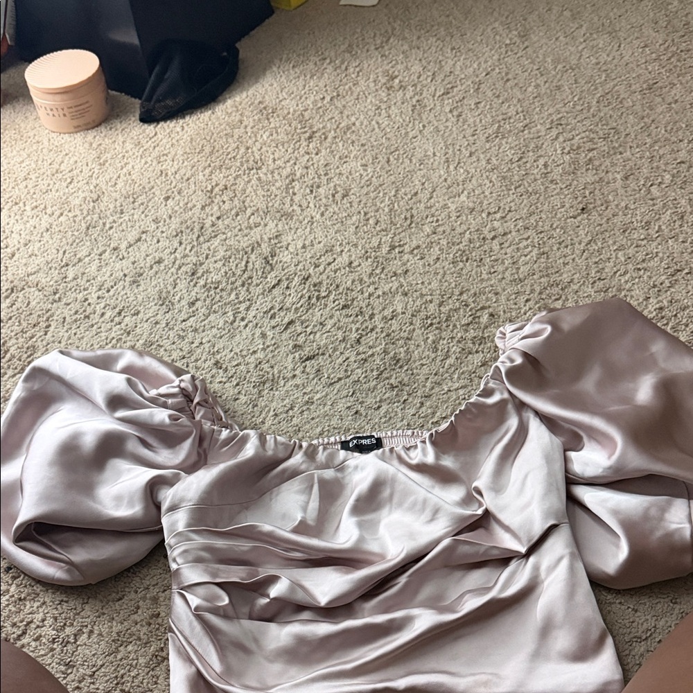 Express Satin Puff Sleeve Blouse in Blush